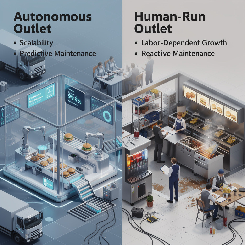 Autonomous fast food vs Human-run outlets: Scalability and maintenance insights